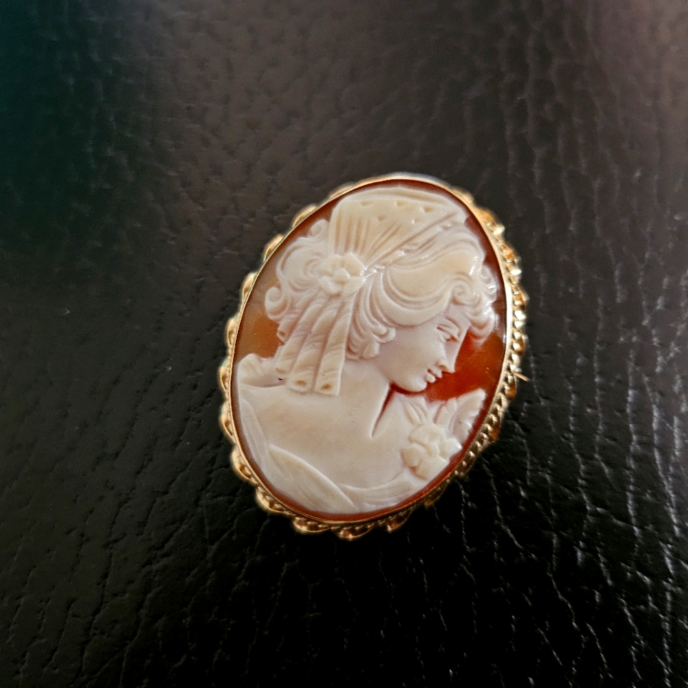 Elegant Cameo Brooch with Gold Accent